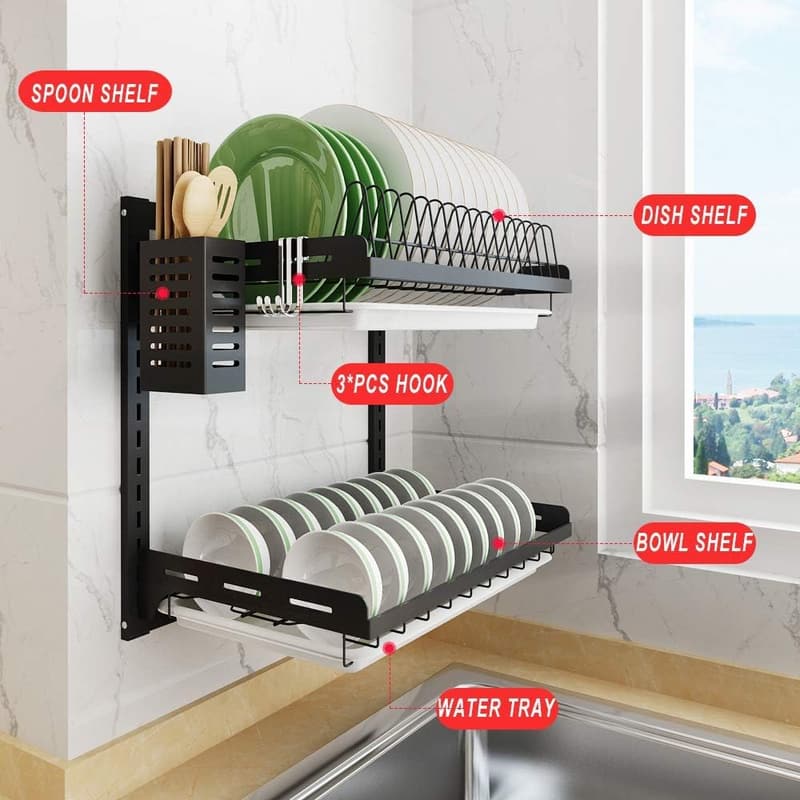 Over Sink Dish Rack – 2-Tier Adjustable Stainless Steel Organizer