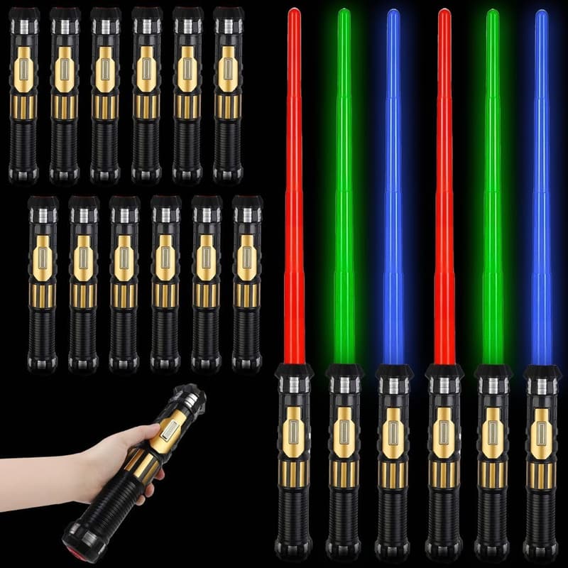 LED Retractable Light-Up Sabers Set – Kids' Party Favors (12 Pack)