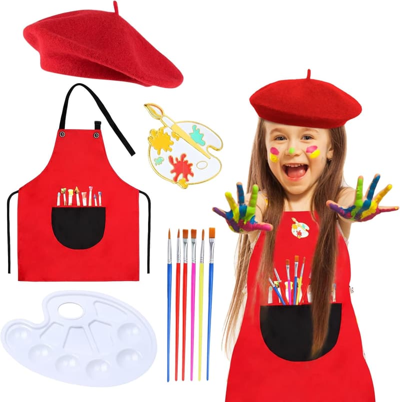 Kids Artist Costume Set with Beret and Tie Dye Apron