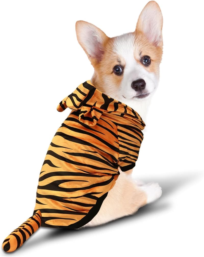 Halloween Dog Tiger Costume - Funny Hooded Outfit for Small Dogs