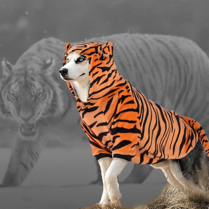Halloween Dog Tiger Costume - Funny Hooded Outfit for Small Dogs