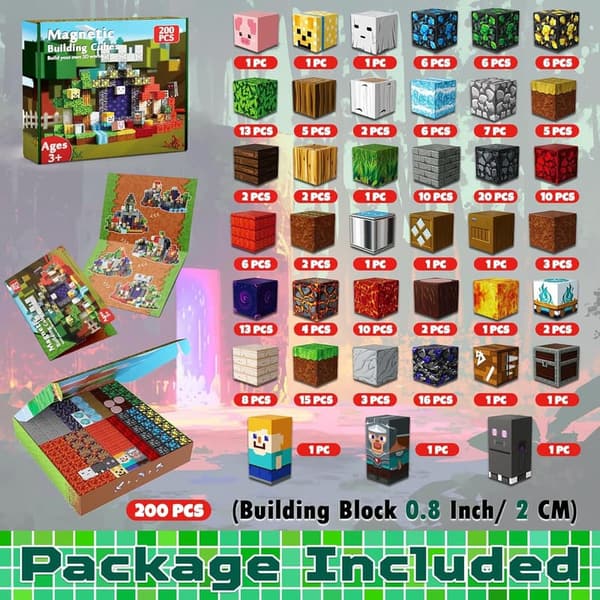 Magnetic Building Blocks - 200 PCS Stacking Toy for Kids 3+