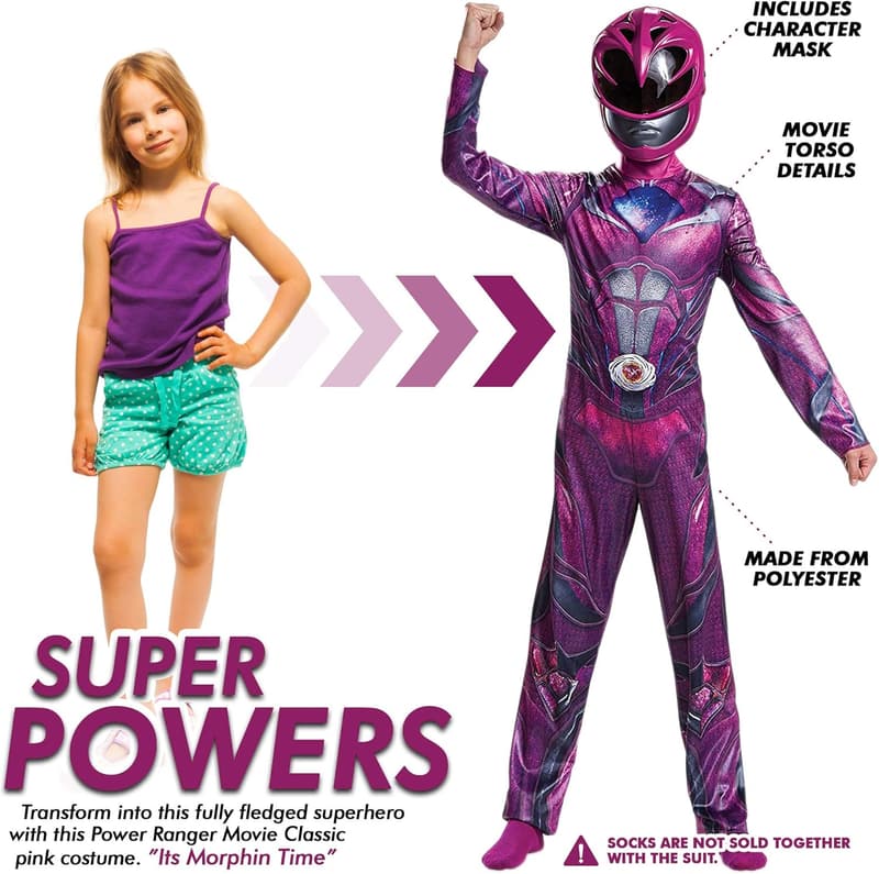 Pink Power Ranger Classic Costume for Kids, Medium (7-8)