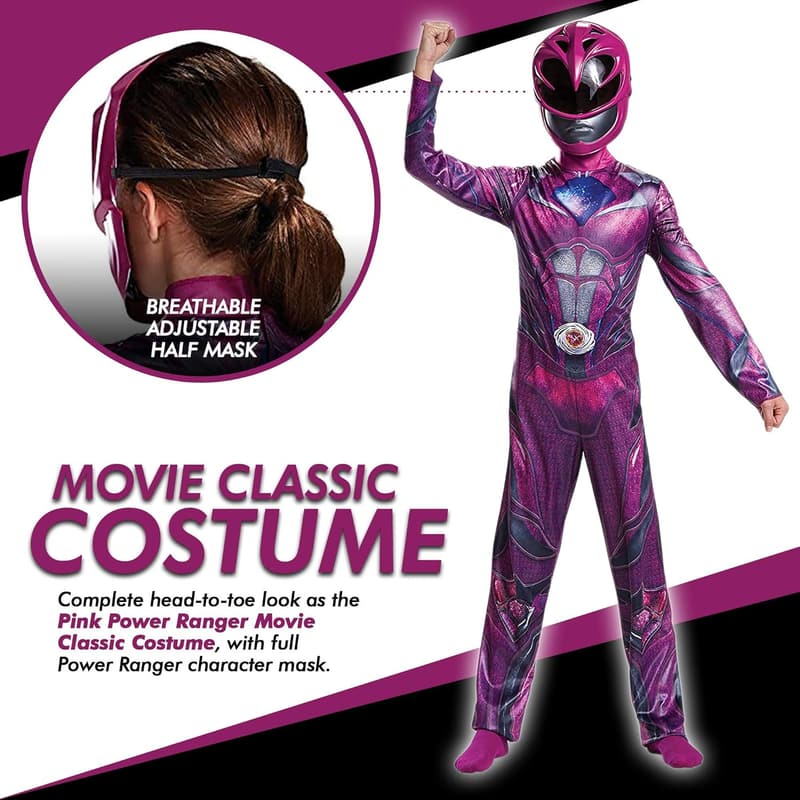 Pink Power Ranger Classic Costume for Kids, Medium (7-8)