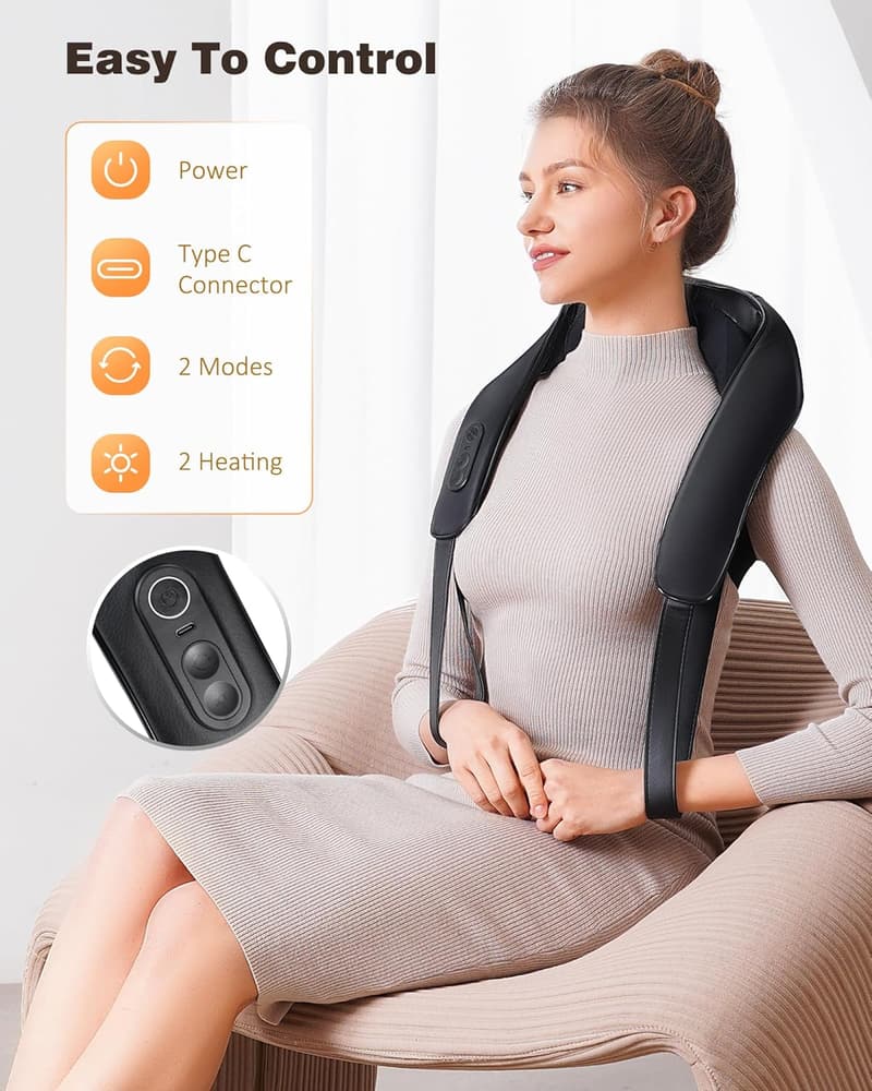Cordless Neck and Shoulder Massager with Heat - 4D Shiatsu Massage