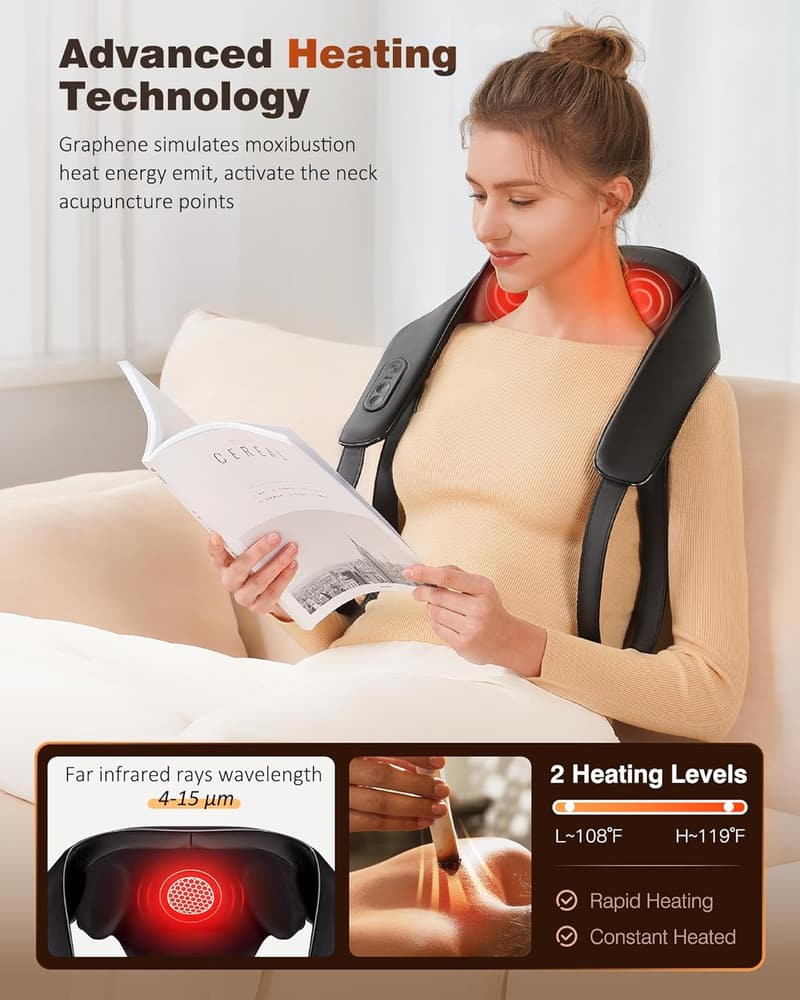 Cordless Neck and Shoulder Massager with Heat - 4D Shiatsu Massage