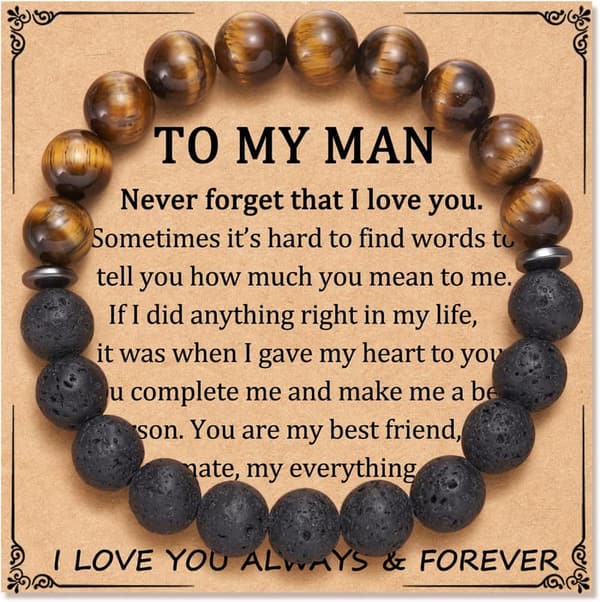 Men's Natural Lava Stone Bracelet - Perfect Gift for Dad or Boss