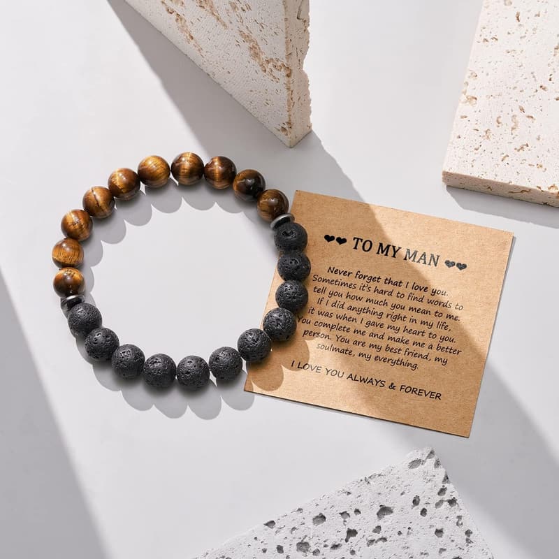 Men's Natural Lava Stone Bracelet - Perfect Gift for Dad or Boss