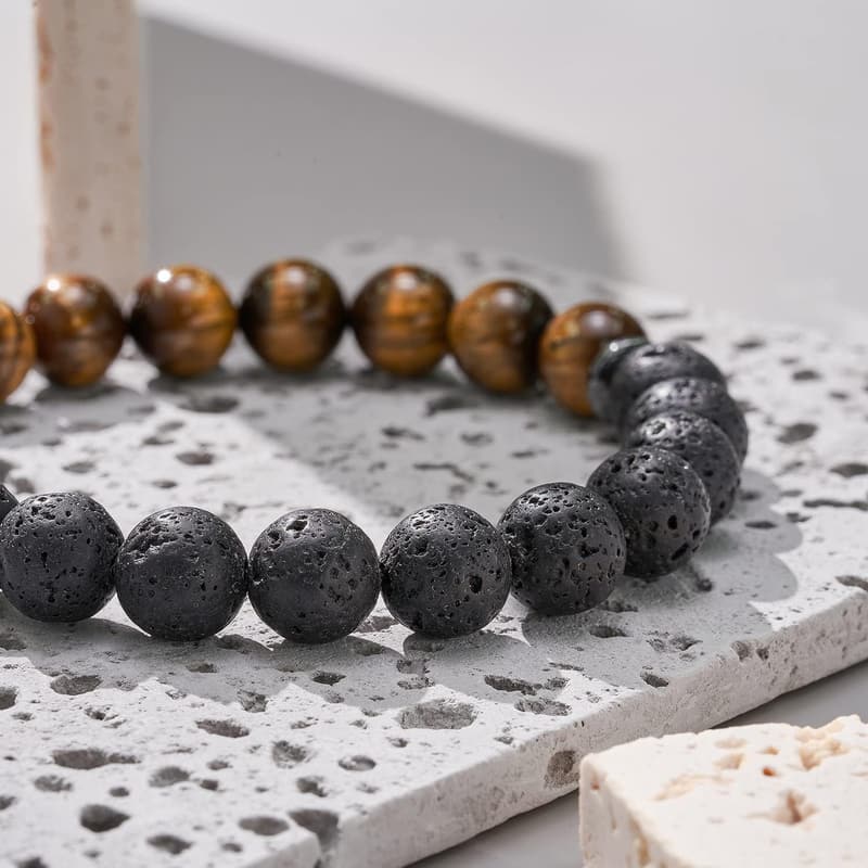 Men's Natural Lava Stone Bracelet - Perfect Gift for Dad or Boss