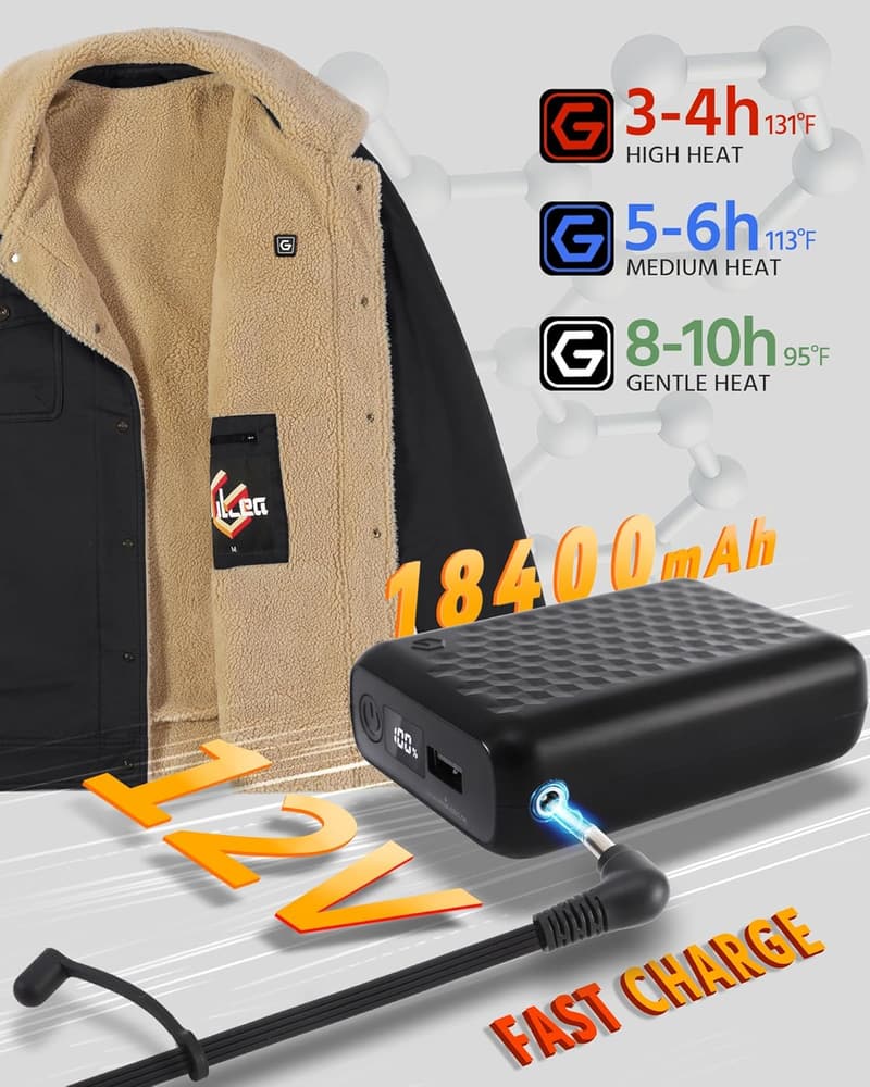 Men's Graphene Heated Jacket - 12V Fast Charge, 18400mAh