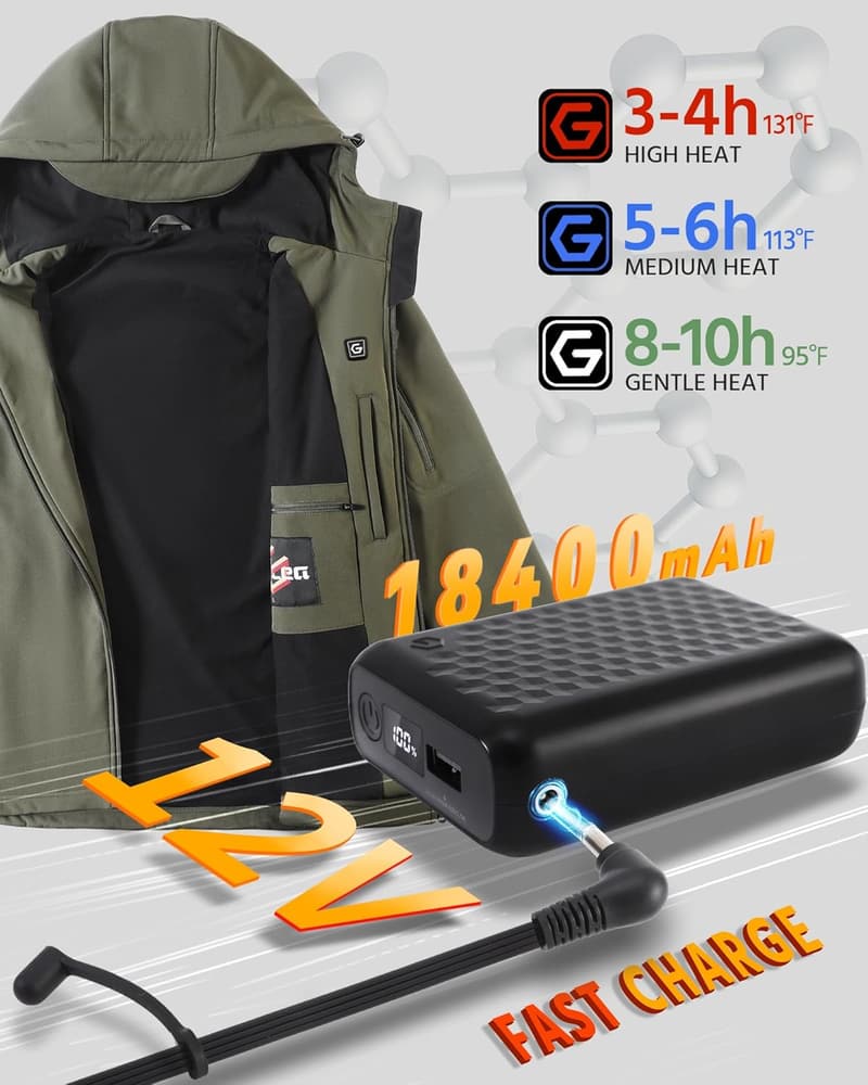 Men's Graphene Heated Soft Shell Jacket – 12V, 18400mAh