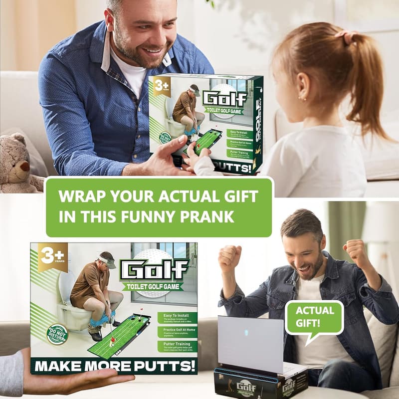 Funny Toilet Golf Prank Gift Box Set for Dad & Men (2 Pcs)