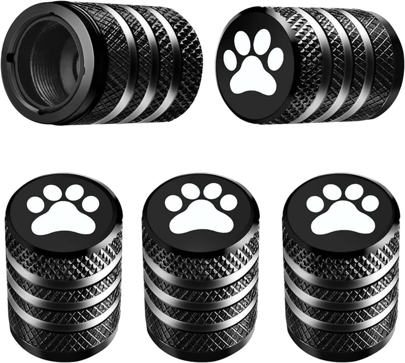 Pet-Themed Tire Valve Stem Caps - 5-Pack, Leak-Proof, Black
