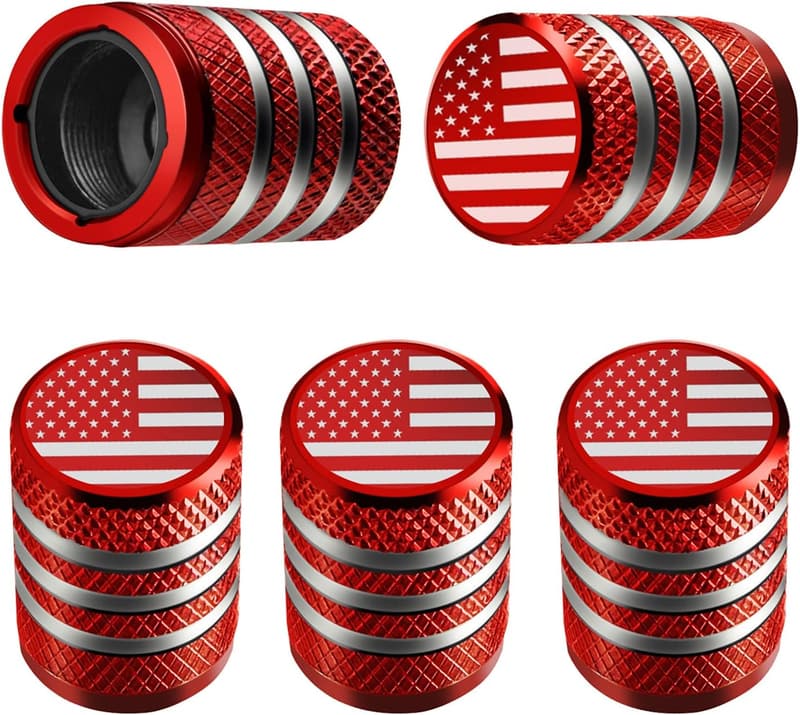 American Flag Tire Valve Stem Caps - 5 Pack, Leak-Proof Metal