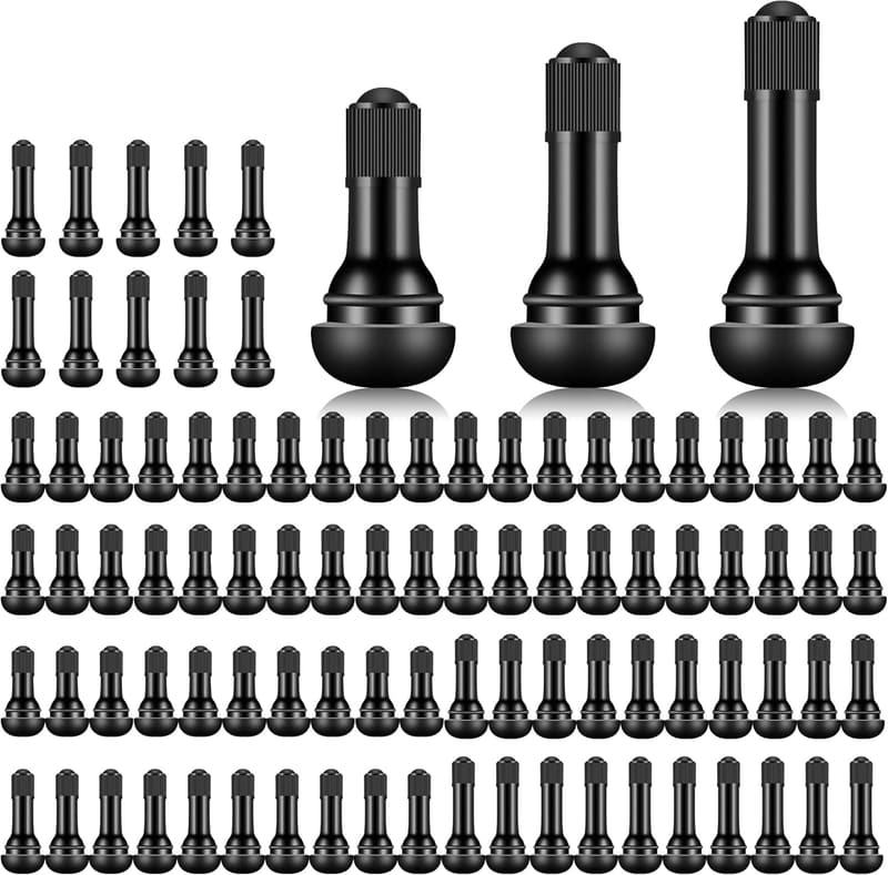 Tire Valve Stems - 100 Pack Black Rubber Snap-in for 0.453