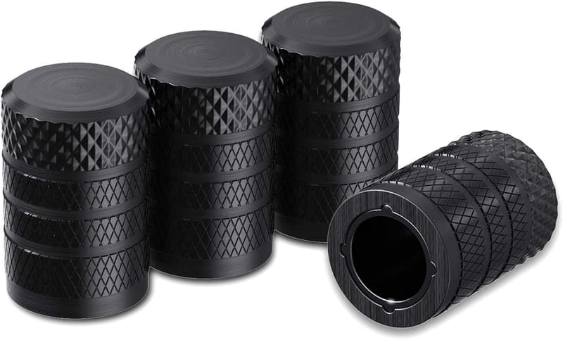 Anodized Aluminum Tire Valve Stem Caps - Black, 4 pcs Set