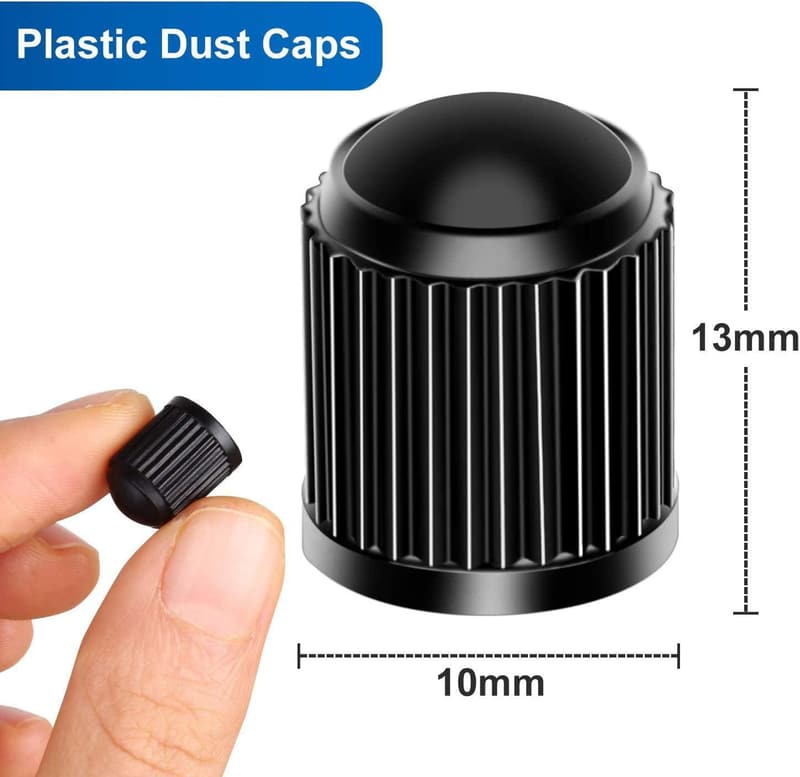 Black Seal Ring Tire Valve Stem Caps - Set of 12