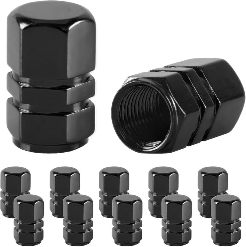 Universal Black Car Tire Valve Stem Caps - 12pcs Set