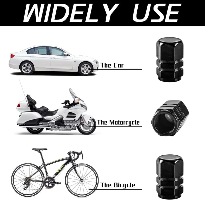 Universal Black Car Tire Valve Stem Caps - 12pcs Set