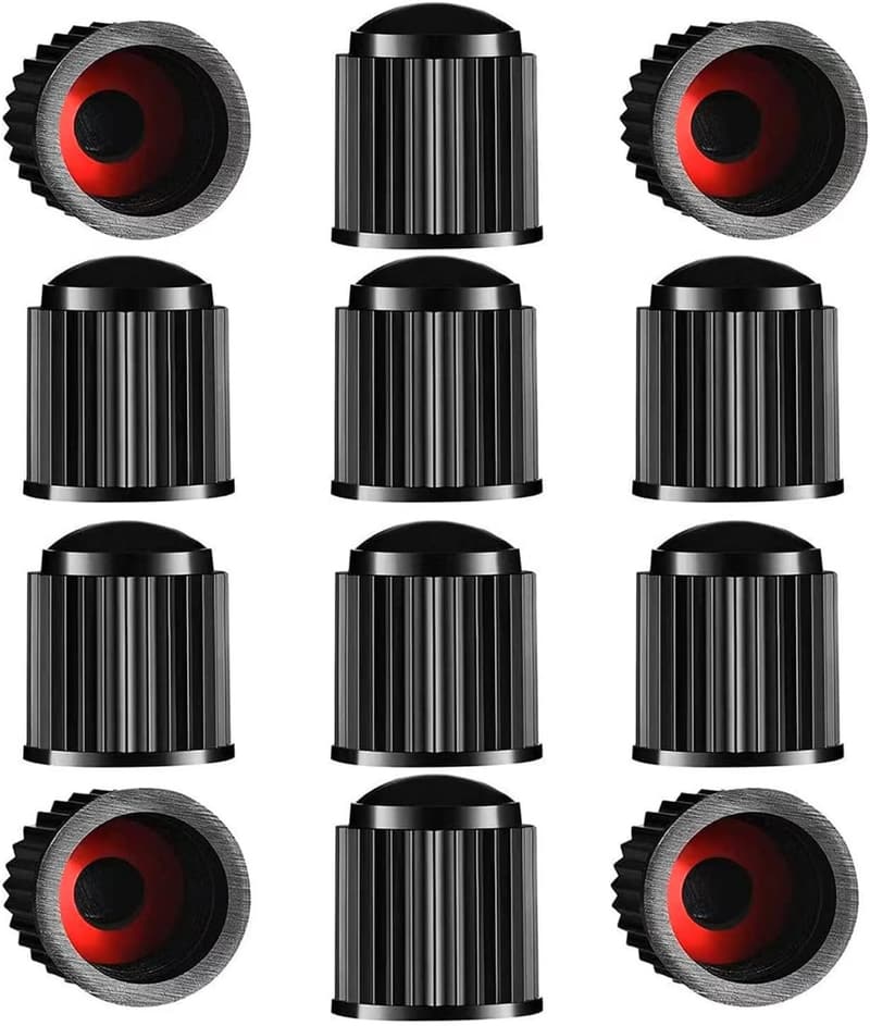 Black Seal Ring Tire Valve Stem Caps - Set of 12