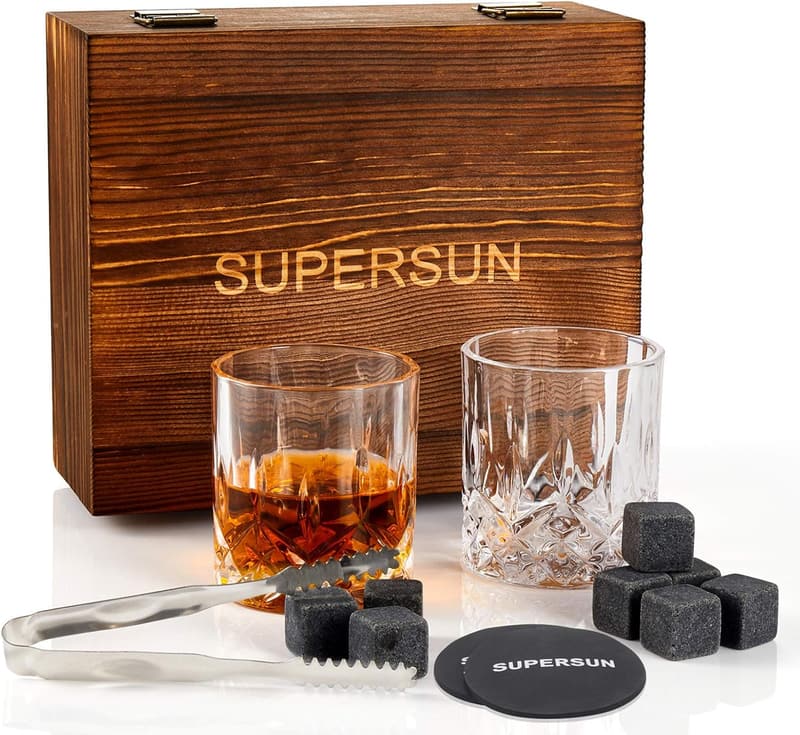 Whiskey Glass Set with Chilling Rocks - Perfect for Men