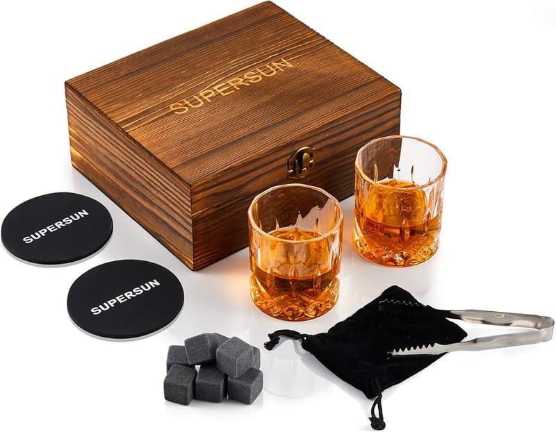 Whiskey Glass Set with Chilling Rocks - Perfect for Men