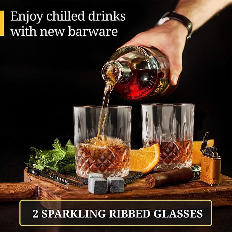 Whiskey Glass Set with Chilling Rocks - Perfect for Men