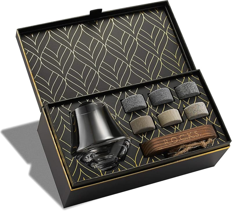 Whiskey Tasting Gift Set: Handcrafted Granite Stones & Crystal Glass