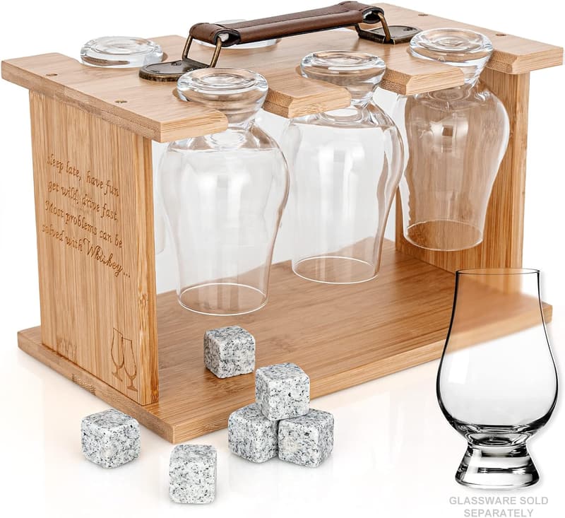 Bamboo Whisky Glass Rack for Glencairn Glasses - Organizer