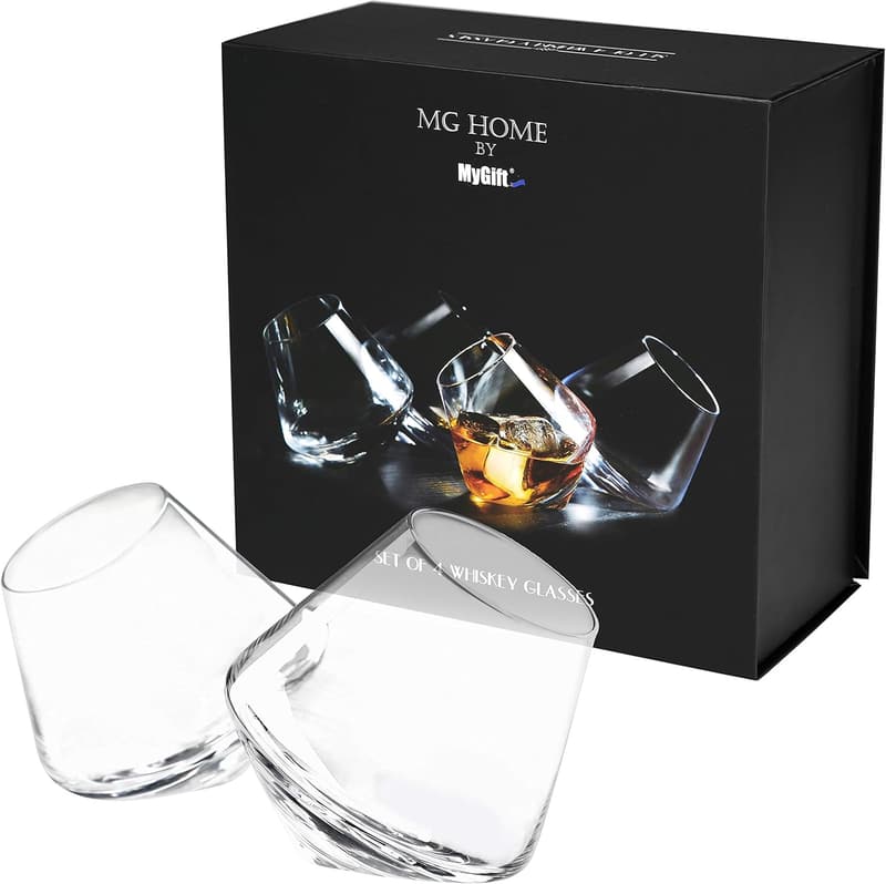 Set of 4 Tilted Crystal Whiskey Tumblers with Gift Box