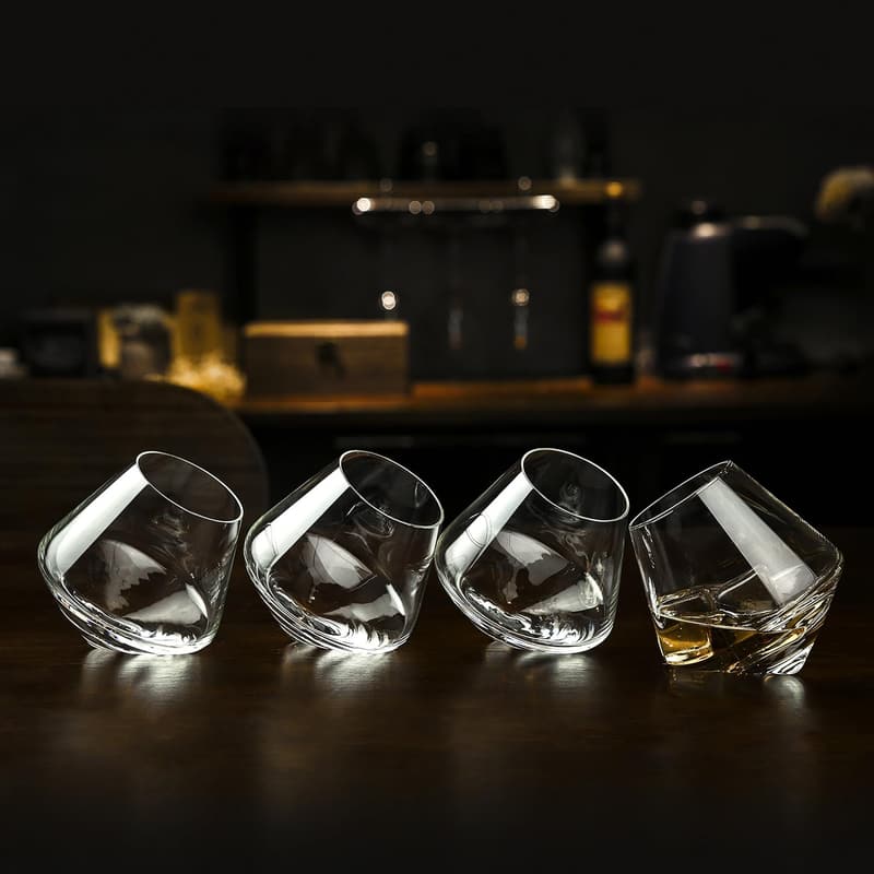 Set of 4 Tilted Crystal Whiskey Tumblers with Gift Box