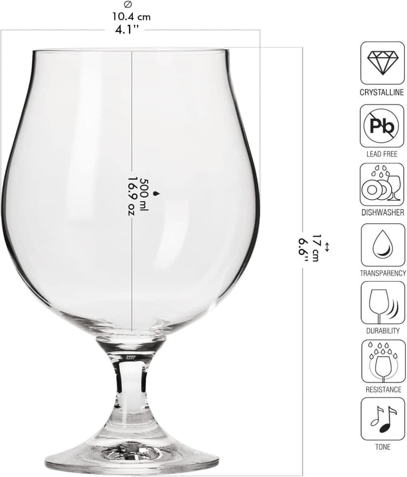 Craft Beer Tasting Glasses Set of 6, 16.9 oz, Dishwasher Safe