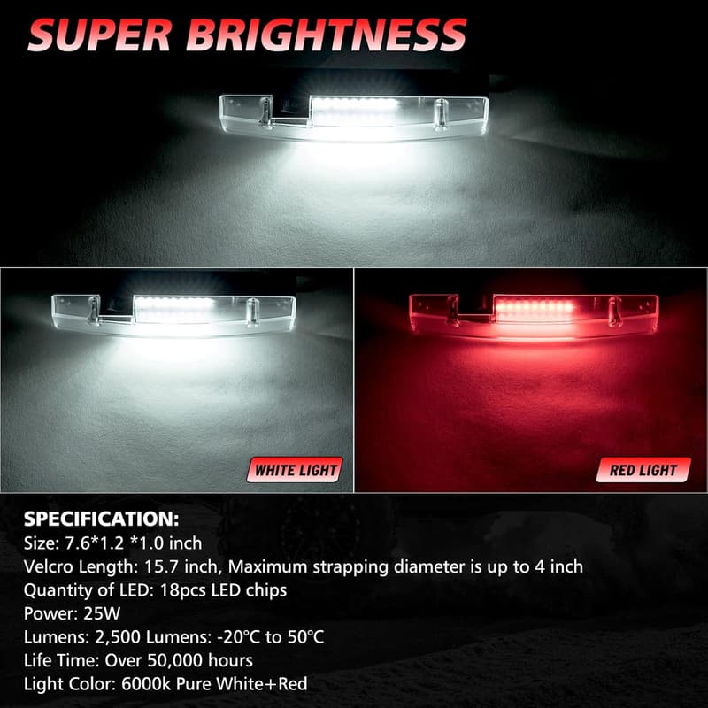 Universal Roll Bar Interior Dome Light for UTVs - White/Red