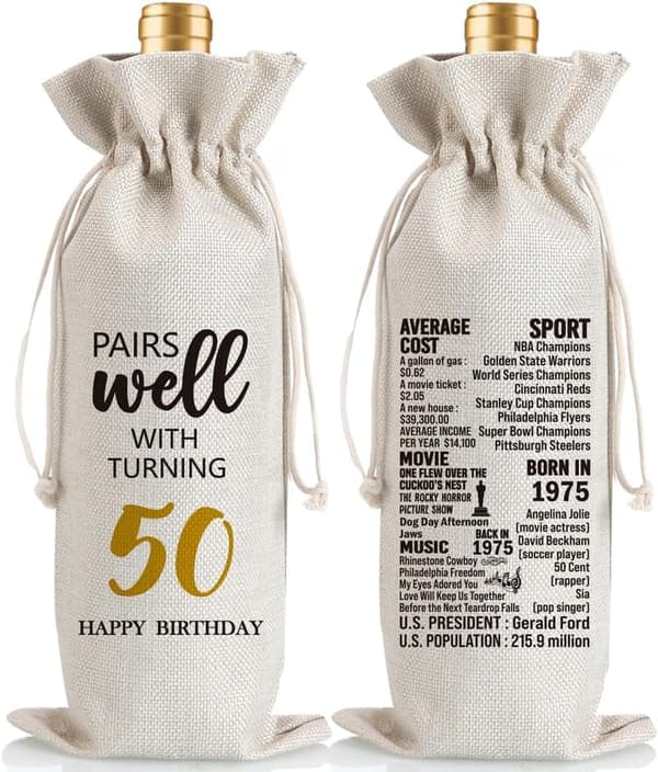 50th Birthday Wine Bag Gift for Him/Her, 1975 Design