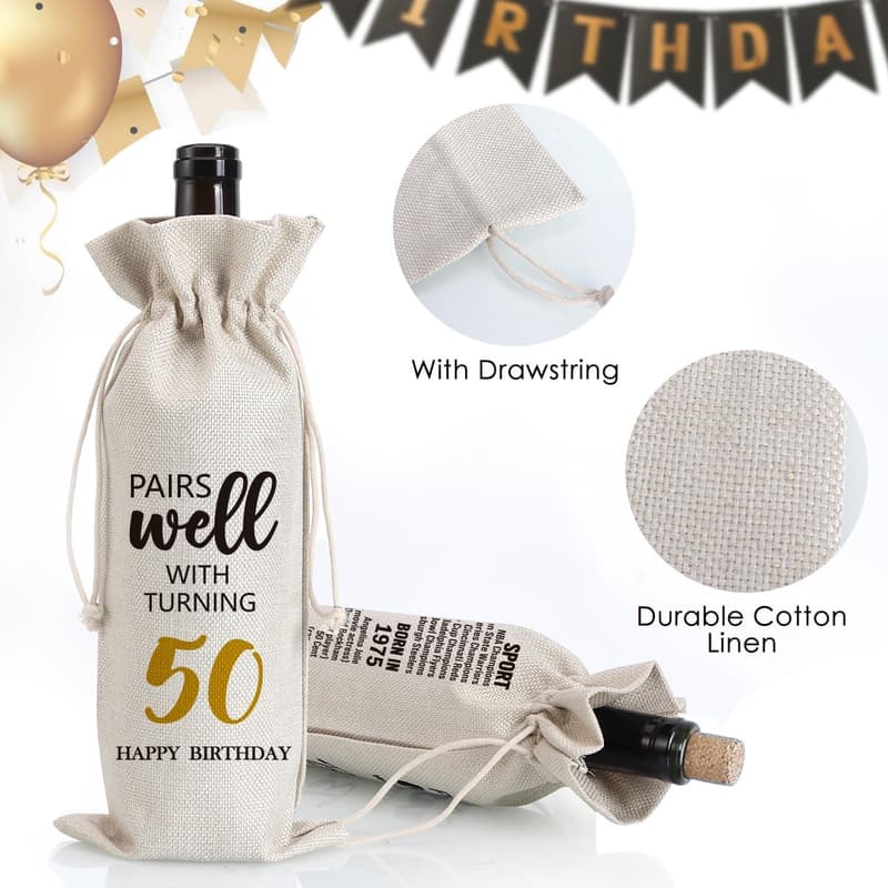 50th Birthday Wine Bag Gift for Him/Her, 1975 Design