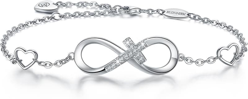 925 Sterling Silver Infinity Cross Bracelet for Women
