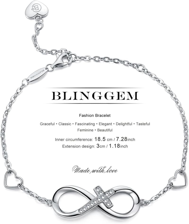 925 Sterling Silver Infinity Cross Bracelet for Women