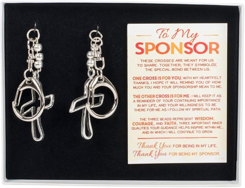 Recovery Keychain Gift Set for AA/NA Sponsors - 4.5-Inch Silver Charms