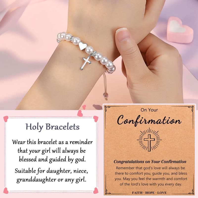 Teen Girls' Cross Heart Bracelet for Baptism & Special Occasions