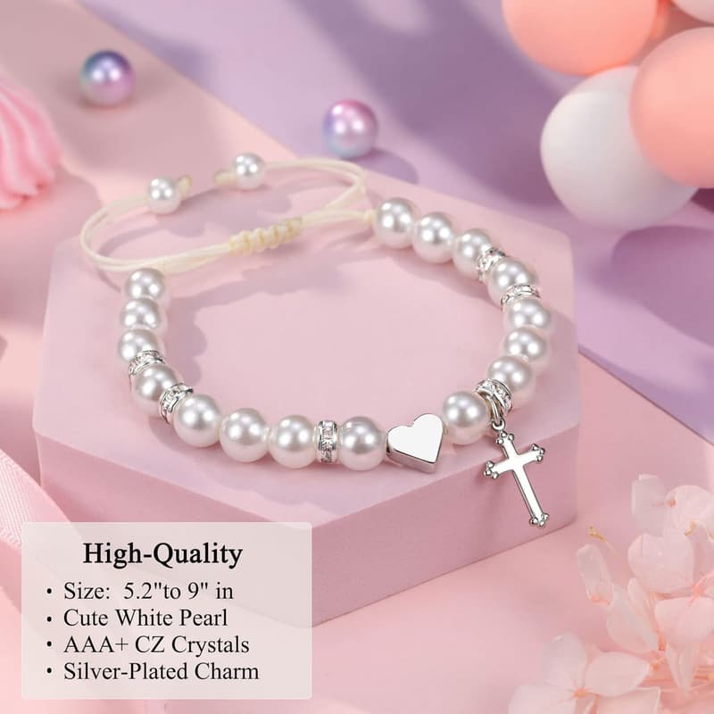 Teen Girls' Cross Heart Bracelet for Baptism & Special Occasions