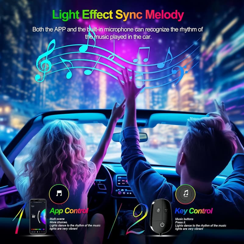 Multicolor LED Car Interior Lights Kit with APP & Music Sync