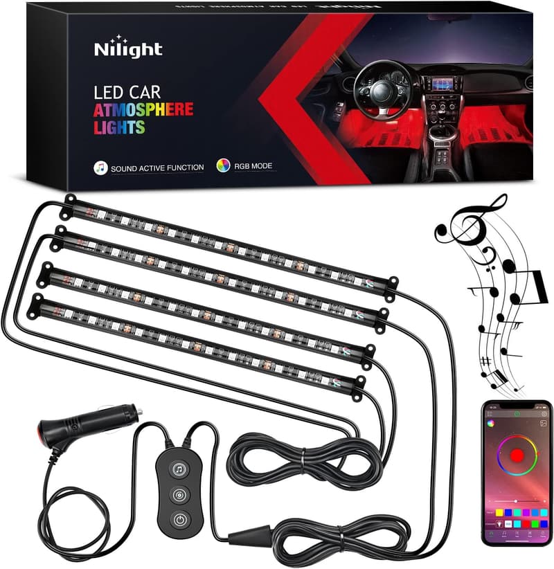 APP-Controlled RGB Car Interior Strip Lights with Music Sync
