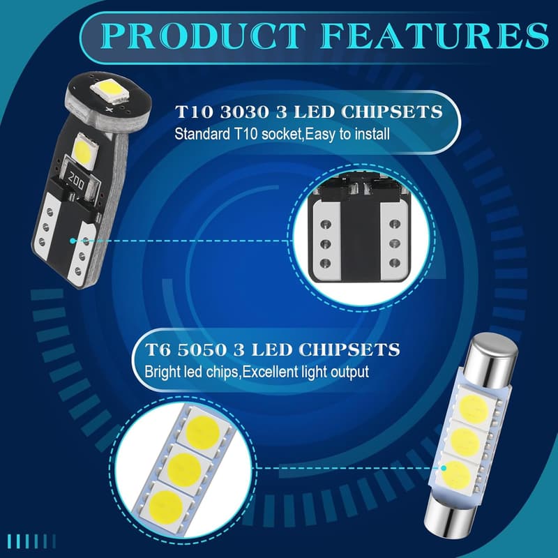 50-Piece LED Car Bulb Kit for Interior Lighting