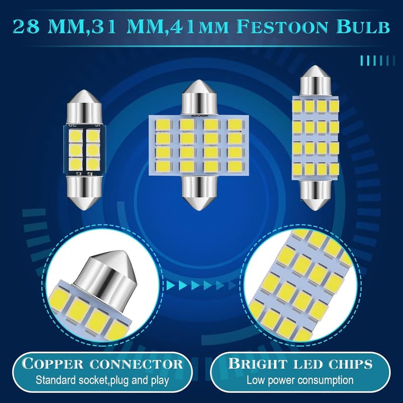 50-Piece LED Car Bulb Kit for Interior Lighting