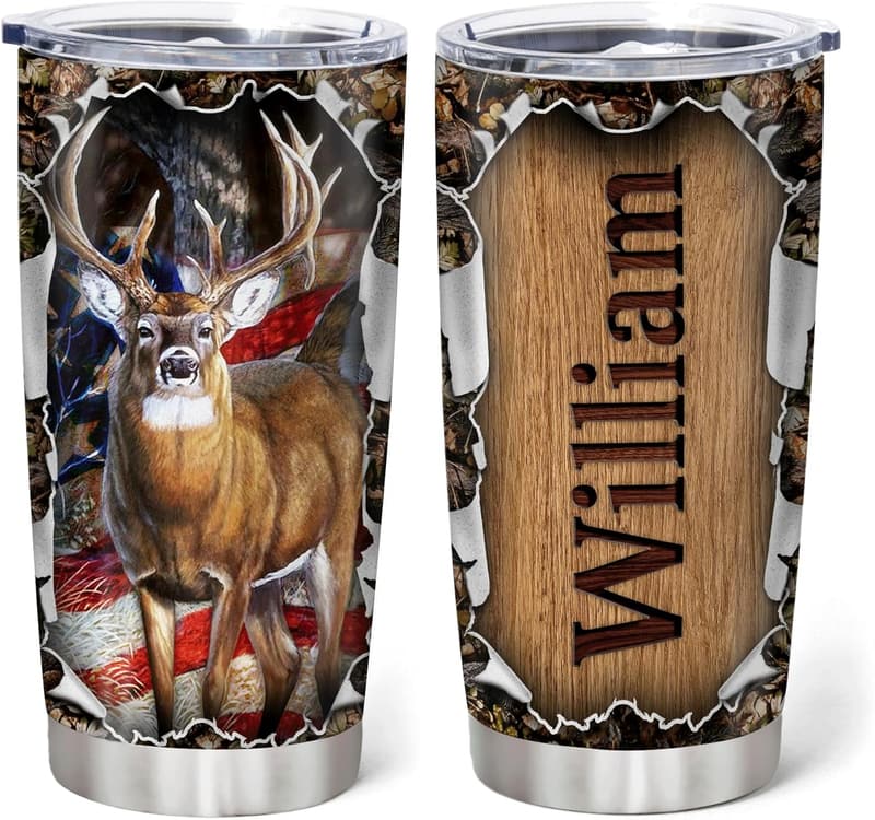 Personalized Deer Hunting Tumbler - 20oz Stainless Steel Mug for Dads