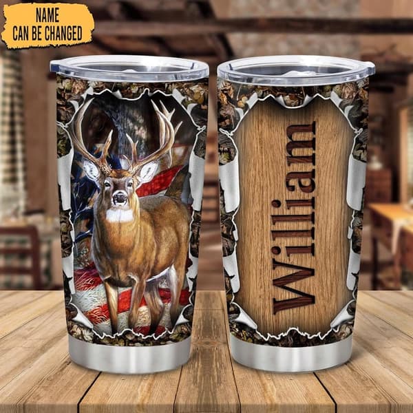 Personalized Deer Hunting Tumbler - 20oz Stainless Steel Mug for Dads