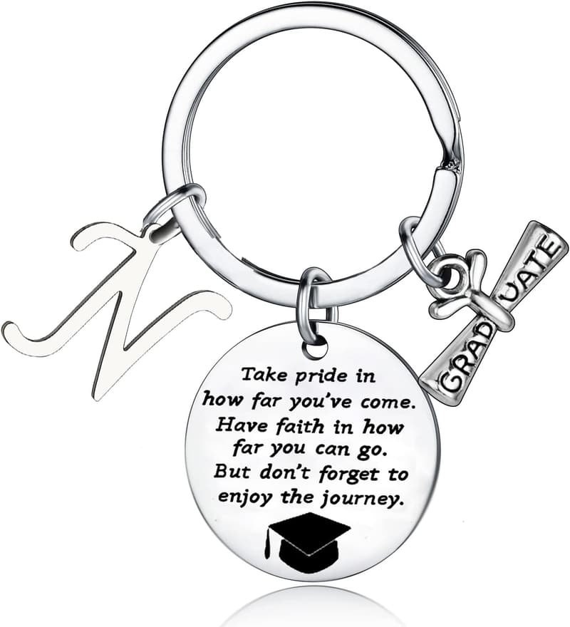 Inspirational Graduation Keychain with Initial Letter