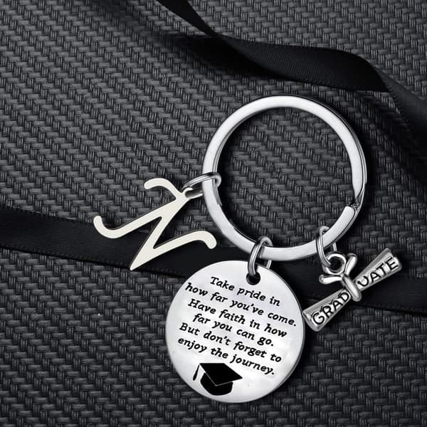 Inspirational Graduation Keychain with Initial Letter