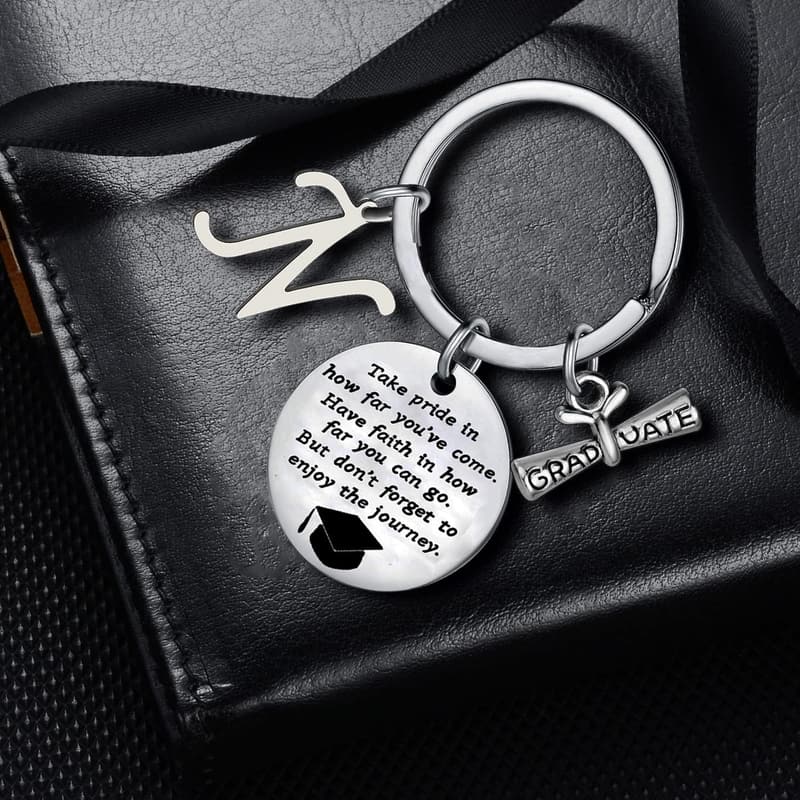 Inspirational Graduation Keychain with Initial Letter