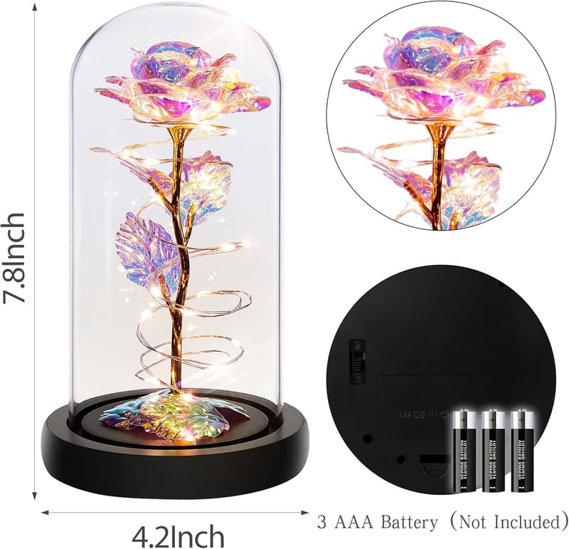 Colorful Light-Up Rose in Glass Dome for Mother's Day
